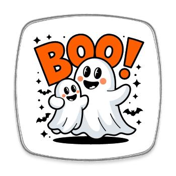2 Lustige Geister Halloween Boo - Viereckiger Kühlschrankmagnet - Weiß - Vorne