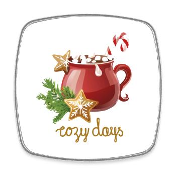 Cacao chaud, Journées douillettes, Biscuits de Noël - Magnet carré - blanc - Devant