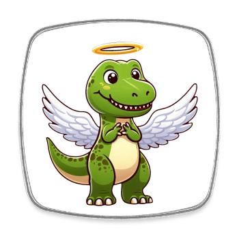 Mignon Dino Trex Angel Dessin animé Ailes de dinosaure - Magnet carré - blanc - Devant