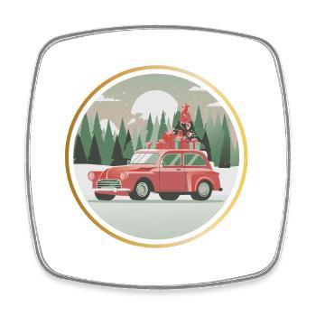 Weihnachtsauto, Geschenkauto, Weihnachtsgeschenke - Viereckiger Kühlschrankmagnet - Weiß - Vorne