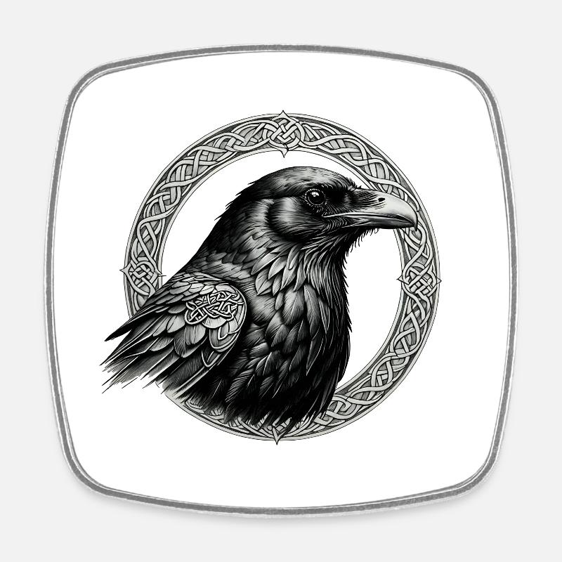 Corbeau avec nœud celtique 02 - Magnet carré - blanc