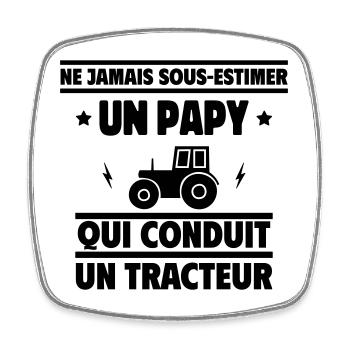 Ne jamais sous-estimer un papy agriculteur - Magnet carré - blanc - Devant