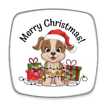 Hund Weihnachten Weihnachtsmütze Merry Christmas - Viereckiger Kühlschrankmagnet - Weiß - Vorne