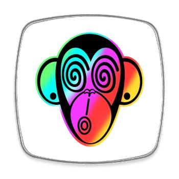 Schmooze Monkey classic design: RAINBOW MONKEYHEAD - Square fridge magnet - white - Front