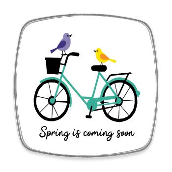 Spring is coming bike with birds - Square fridge magnet - white - Front