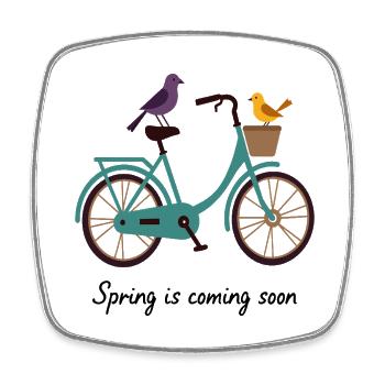 Spring is coming bike with birds - Square fridge magnet - white - Front
