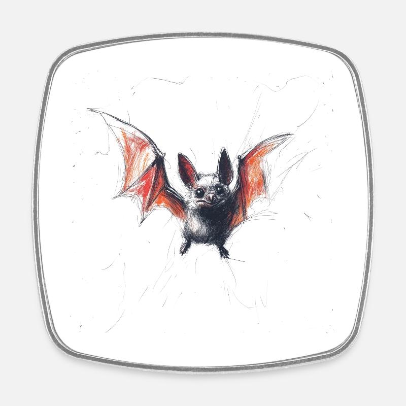 Cute Bat - Hand Drawn Flying Bat Sketch Shirt - Square fridge magnet - white