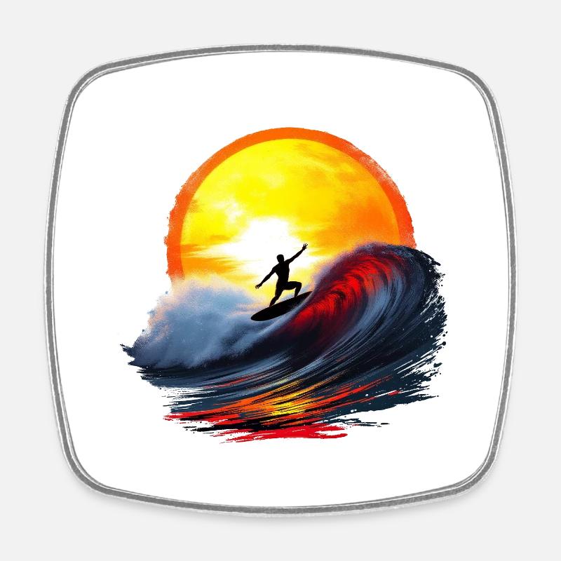Surf until sunset - Square fridge magnet - white