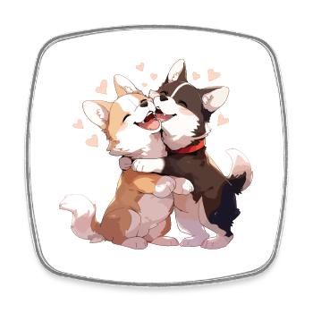 Chiens Amour Câlin Câlin Coeur Mignon Mignon - Magnet carré - blanc - Devant