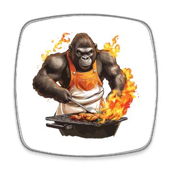 Grillades Grilla Griller Gorilla BBQ Drôle Drôle Drôle - Magnet carré - blanc - Devant