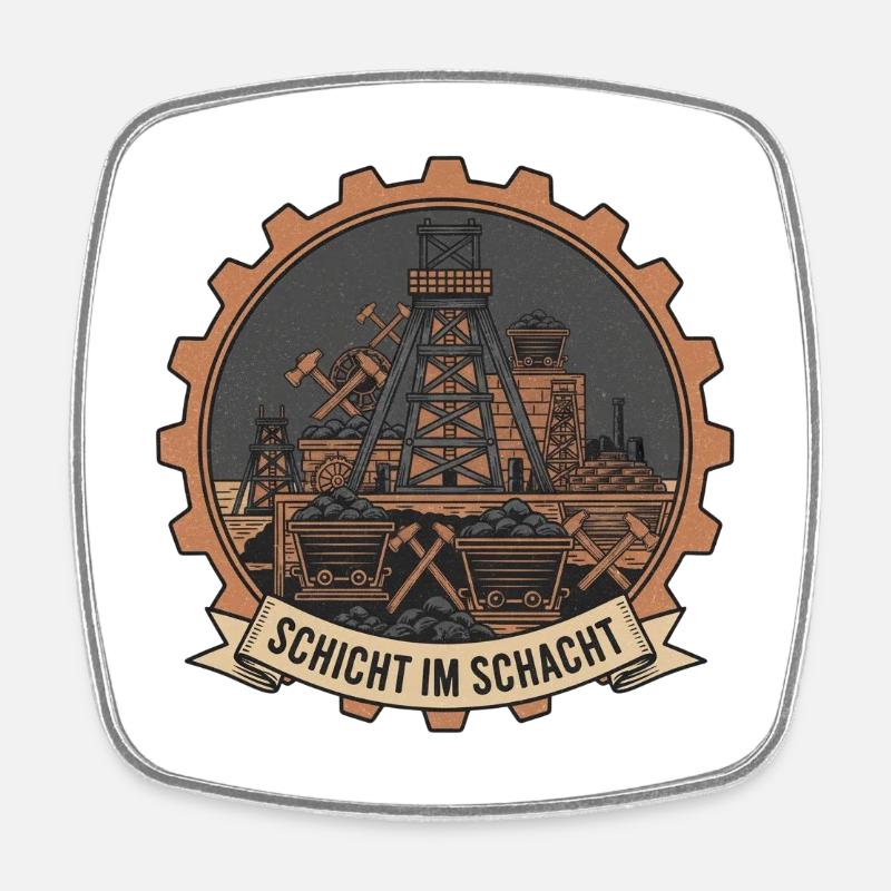 Shift in the Mine Badge Shaft - Square fridge magnet - white