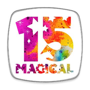 MAGICAL 15. GEBURTSTAG EINHORN - Viereckiger Kühlschrankmagnet - Weiß - Vorne