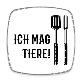 Ich Mag Tiere! (Grillbesteck / Black) - Viereckiger Kühlschrankmagnet - Weiß - Vorne