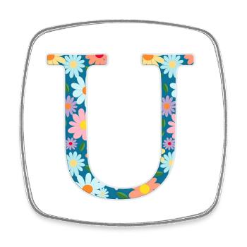 Customizable Monogram U Floral Pattern - Square fridge magnet - white - Front