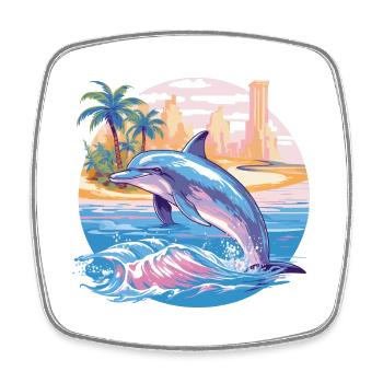 Dolphin Summer Sun Beach Sea Palm Trees Holiday - Square fridge magnet - white - Front