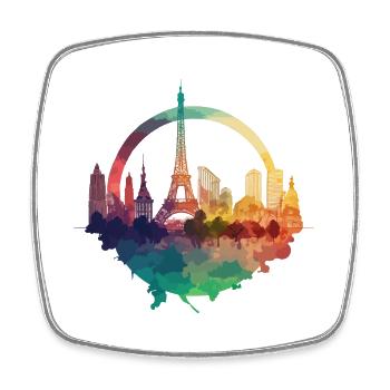 Paris Skyline Tour Eiffel France City Circle - Magnet carré - blanc - Devant