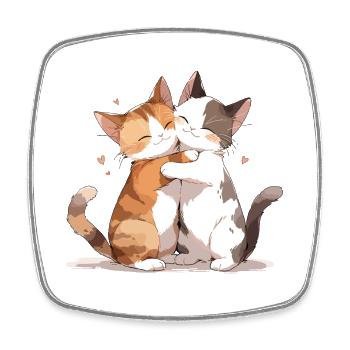 Chats, Amour, Câlin, Câlin, Coeur, Doux, Mignon - Magnet carré - blanc - Devant