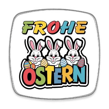 Frohe Ostern drei fröhliche Osterhasen - Viereckiger Kühlschrankmagnet - Weiß - Vorne