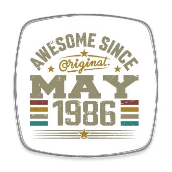 Vintage May 1986 May 1986 Born in May 1986 Original - Square fridge magnet - white - Front