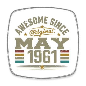 Vintage May 1961 May 1961 Born in May 1961 Original - Square fridge magnet - white - Front