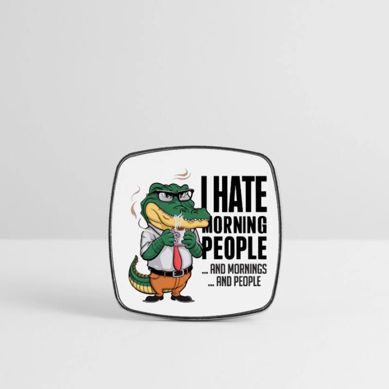 First coffee grumpy crocodile with coffee cup Square fridge magnet