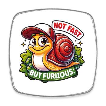 Petit escargot mignon avec casquette de baseball - Magnet carré - blanc - Devant