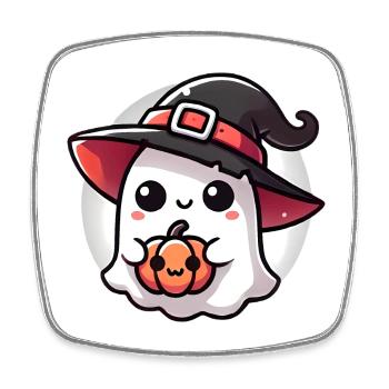 Fantôme d’Halloween mignon avec chapeau de sorcière - Magnet carré - blanc - Devant