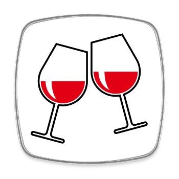 2 Rotweingläser (Rotwein / Wein / Bauchig / Zu 2C) - Viereckiger Kühlschrankmagnet - Weiß - Vorne