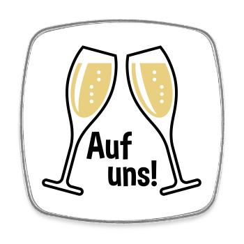 XAuf Uns! 2 Sektgläser (Sekt / Oval / Zu / 2C) - Viereckiger Kühlschrankmagnet - Weiß - Vorne