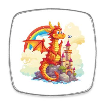 Drache Schloss Regenbogen Süß Niedlich Kindlich - Viereckiger Kühlschrankmagnet - Weiß - Vorne