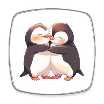 Penguin Heart Love Cute Hug Penguin Love - Square fridge magnet - white - Front