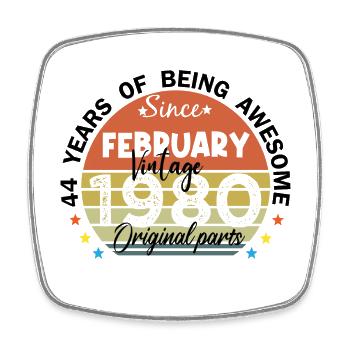 44 Years Old Made In 1980 Vintage February 1980 - Square fridge magnet - white - Front