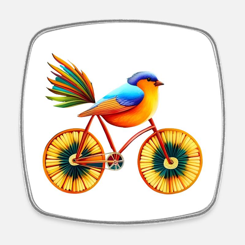 Magic life with bird on a bicycle, inspire art - Square fridge magnet - white