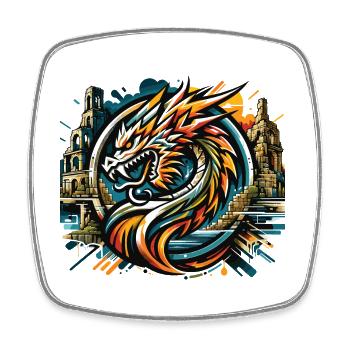 Dragon Tête de Dragon Logo Ruine Drachenfels - Magnet carré - blanc - Devant