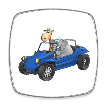 Éléphant et girafe en buggy - Magnet carré - blanc - Devant