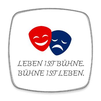 Rote und blaue Theatermasken mit Bühnenzitat - Viereckiger Kühlschrankmagnet - Weiß - Vorne