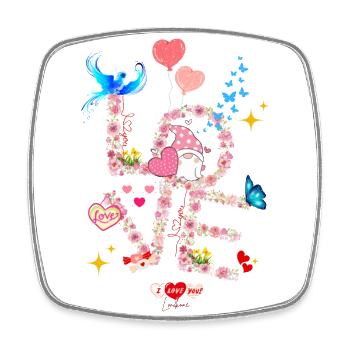 Floral Saint valentin I LOVE you - Magnet carré - blanc - Devant
