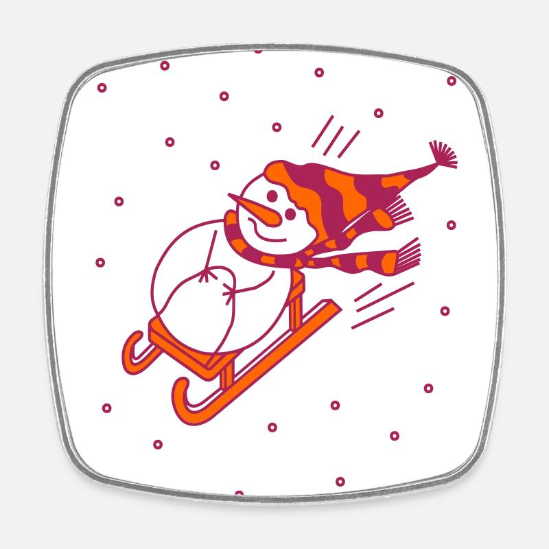 Schlittenfahrender Schneemann - Viereckiger Kühlschrankmagnet - Weiß