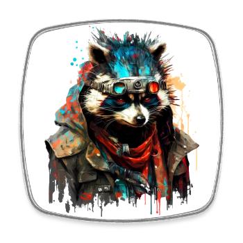 Raton laveur, animal de la collection Cyber Squad - Magnet carré - blanc - Devant