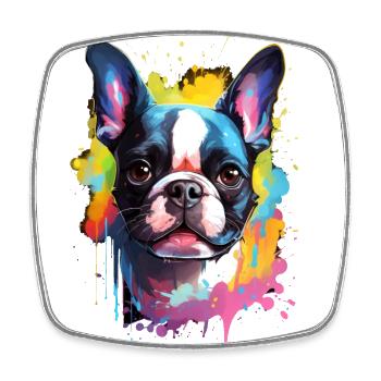 bunter Boston Terrier - bunte Hunde - Viereckiger Kühlschrankmagnet - Weiß - Vorne