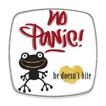 No Panic, he doesn't bite, Frosch - Viereckiger Kühlschrankmagnet - Weiß - Vorne