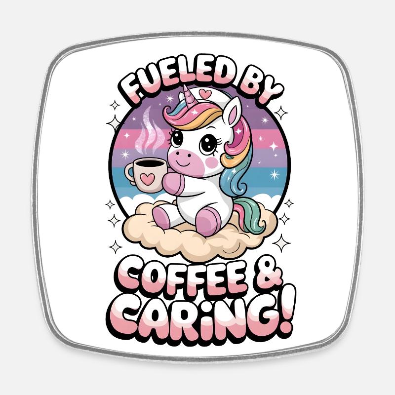 Alimenté par le café et l’entraide ! - Magnet carré - blanc