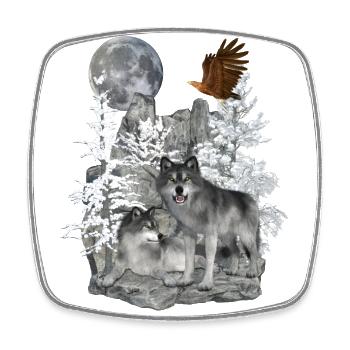 Wölfe auf Felsen mit Adler und Mond - Viereckiger Kühlschrankmagnet - Weiß - Vorne