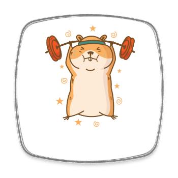 Hamster does weight training and fitness - Square fridge magnet - white - Front