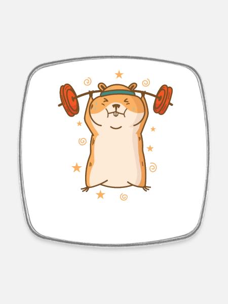 Hamster fait de la musculation et du fitness - Magnet carré - blanc