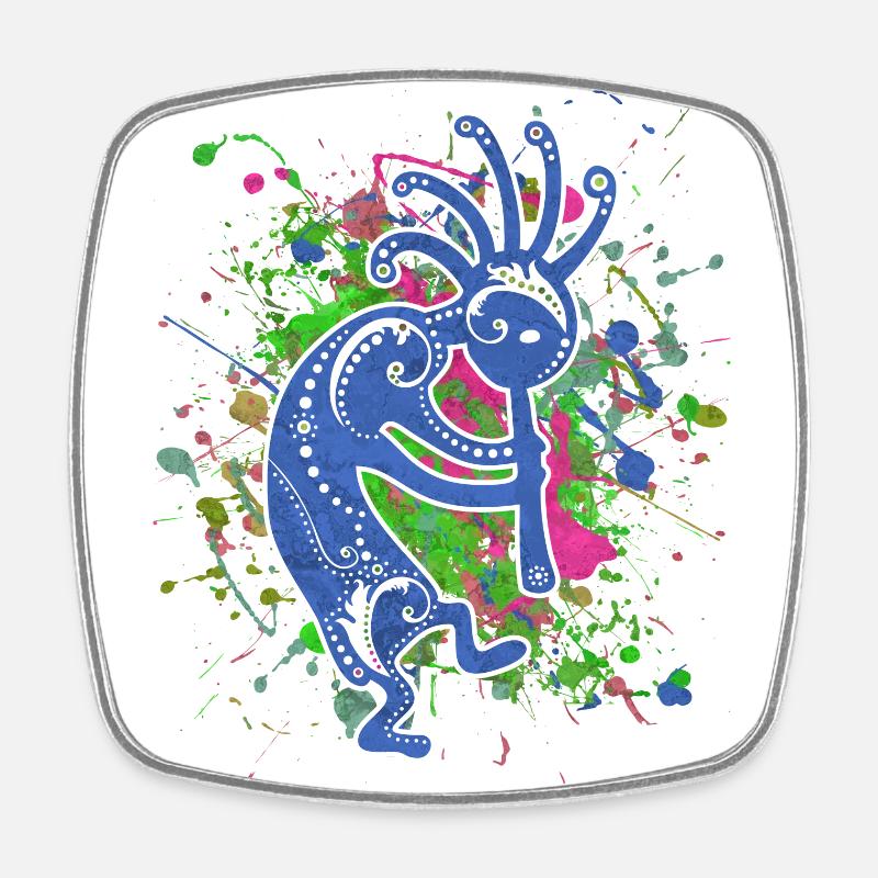 Amérindiens Kokopelli - Éclaboussures colorées 1 - Magnet carré - blanc