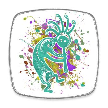 Amérindiens Kokopelli - Éclaboussures colorées 2 - Magnet carré - blanc - Devant