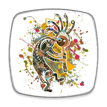 Amérindiens Kokopelli - Éclaboussures colorées 4 - Magnet carré - blanc - Devant
