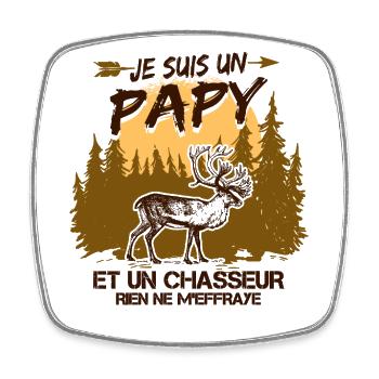 Papy Et Chasseur - Magnet carré - blanc - Devant