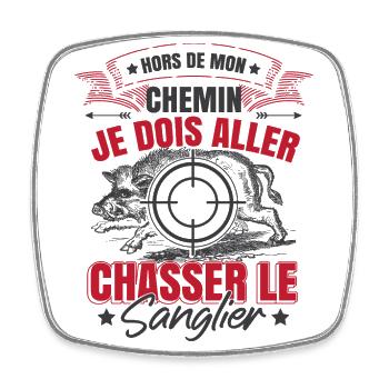 Chasse Humour Sanglier Chasseur - Magnet carré - blanc - Devant